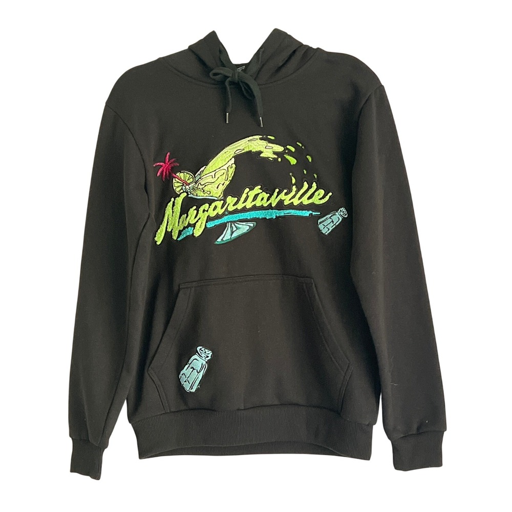 Margaritaville Men's Premium Black Hoodie with Chenille Neon Embroidery Size S